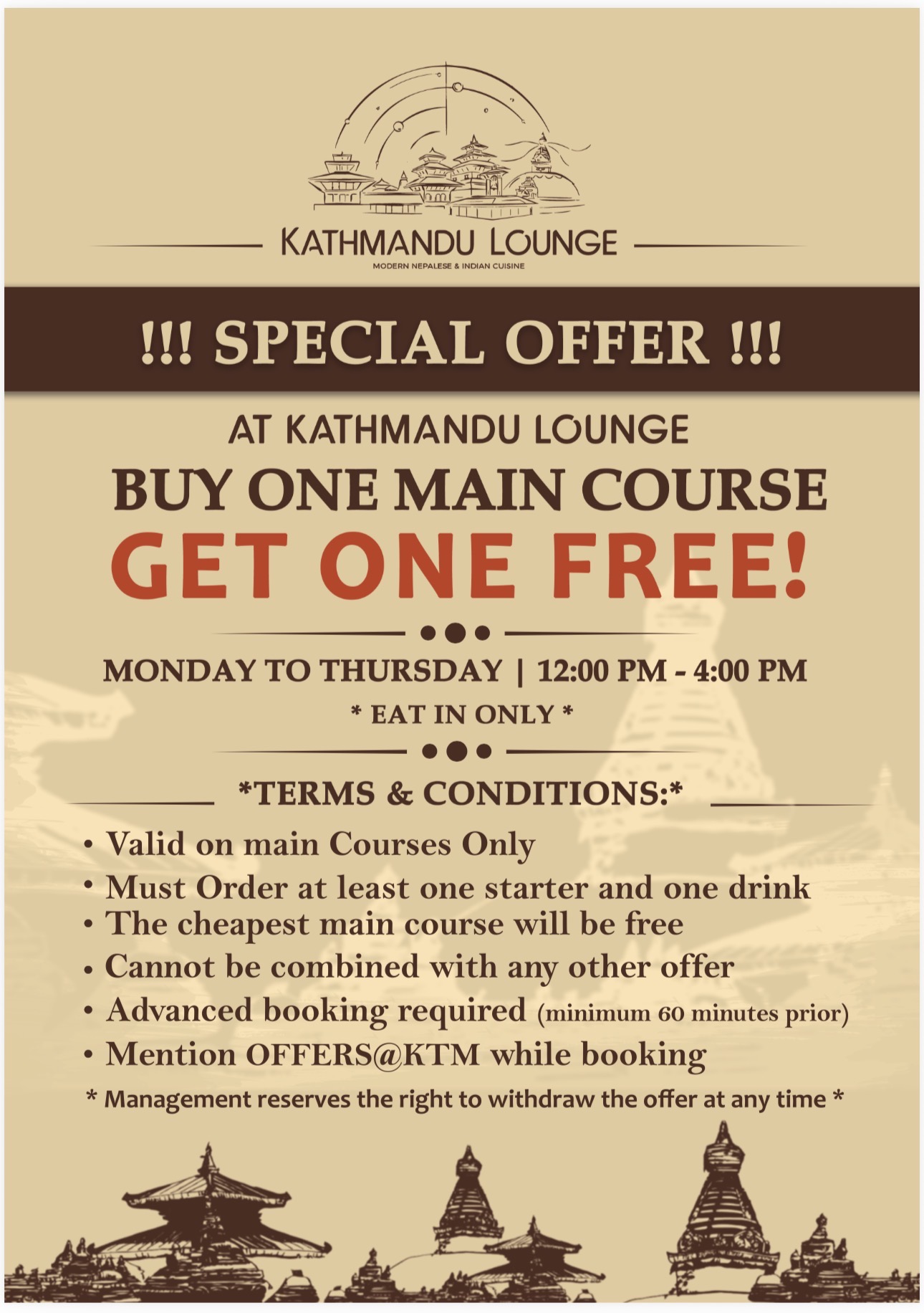 BUY ONE MAIN COURSE GET ONE FREE 